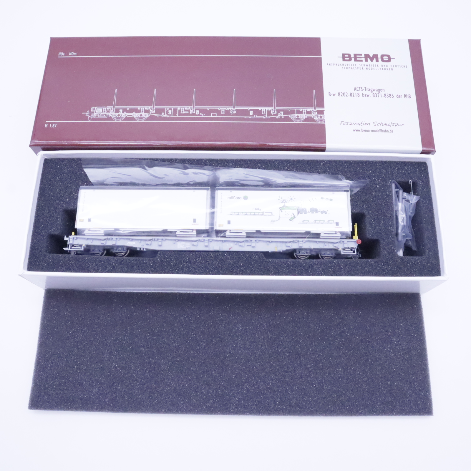 Bemo 2291 163 (8) Bemo 2291 163 RhB Rungenwagen mit WB "RailCare" – Bild 8